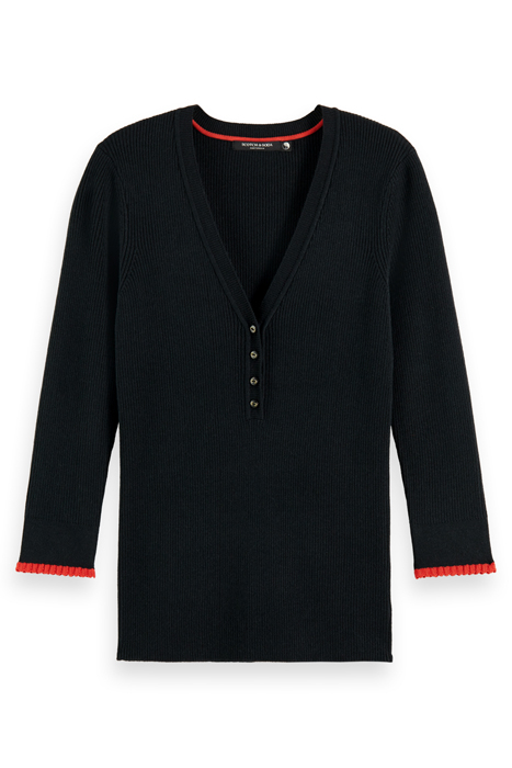 BUTTON DETAIL SKINNY RIB PULLOVER BLACK 4