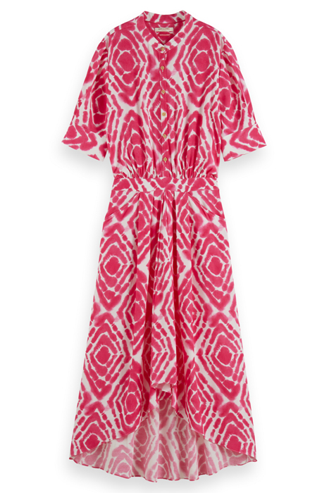 MIDI DRESS WITH HIGH LOW HEM DISCO TIE DYE POP PINK 4