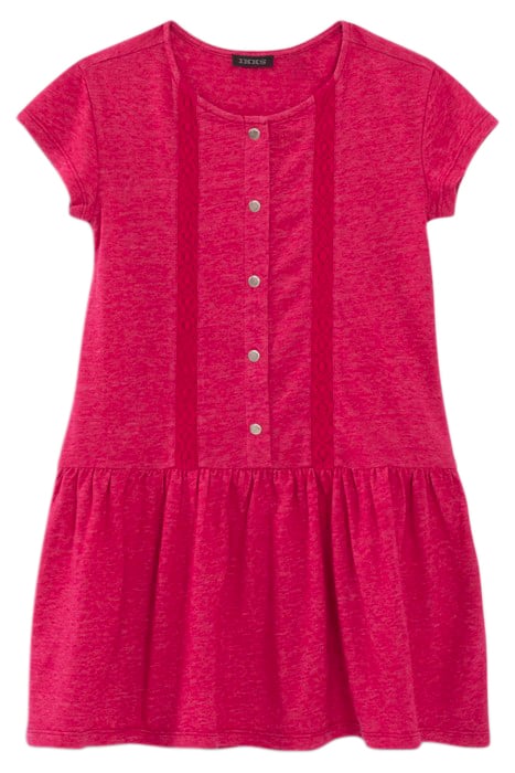 GIRLS’ FUCHSIA PINK T-SHIRT DRESS, PRESS STUDS DOWN FRONT FU 2