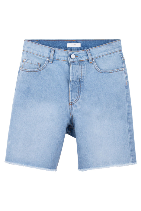 BLUE DENIM RAW-EDGE HIGH-WAIST SHORTS 3
