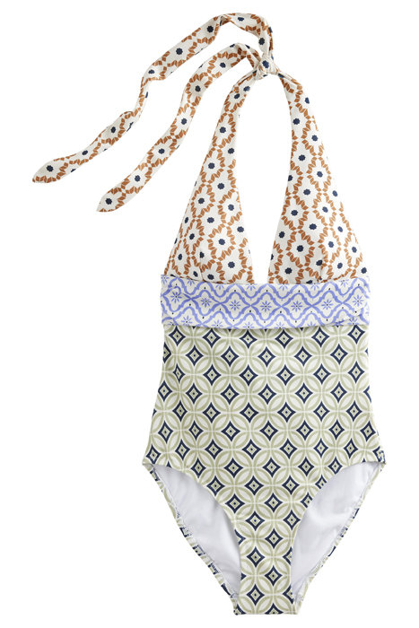 BOW DETAIL HALTER SWIMSUIT MULTI, GEO TRANCE 3