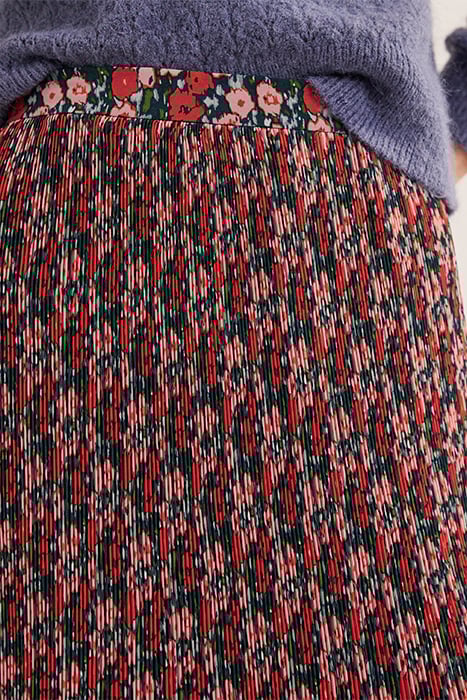 KNEE LENGTH PLISSE SKIRT MULTI, ABSTRACT POPPY SMALL 4