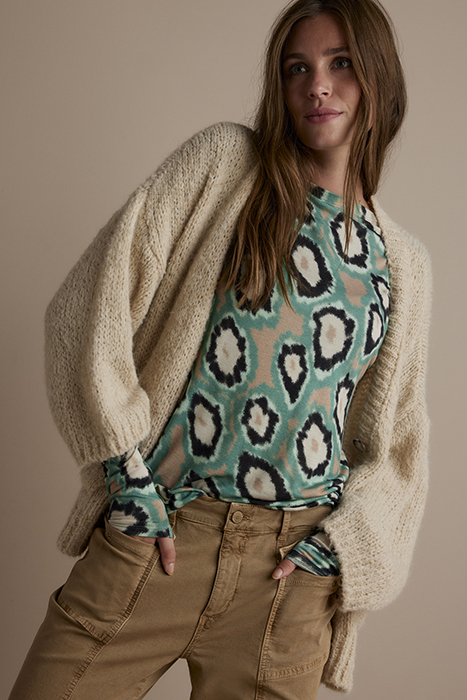 LONG SLEEVE TOP BLURRED CIRCLES PRINT GREENS 5