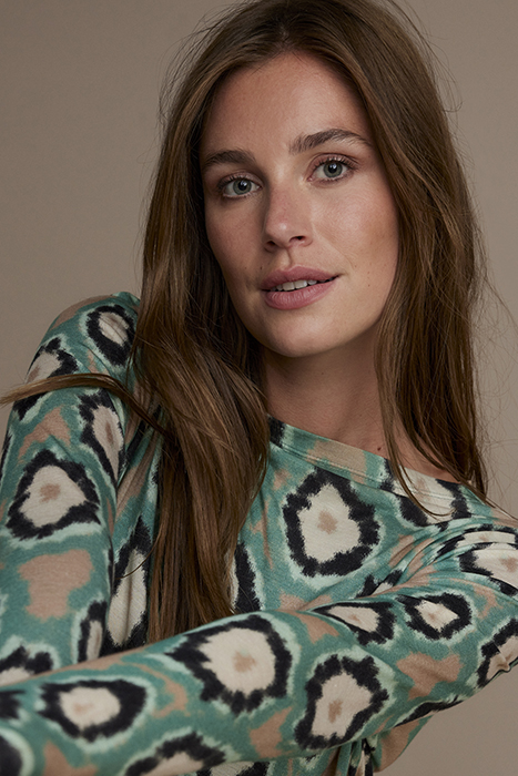 LONG SLEEVE TOP BLURRED CIRCLES PRINT GREENS 7