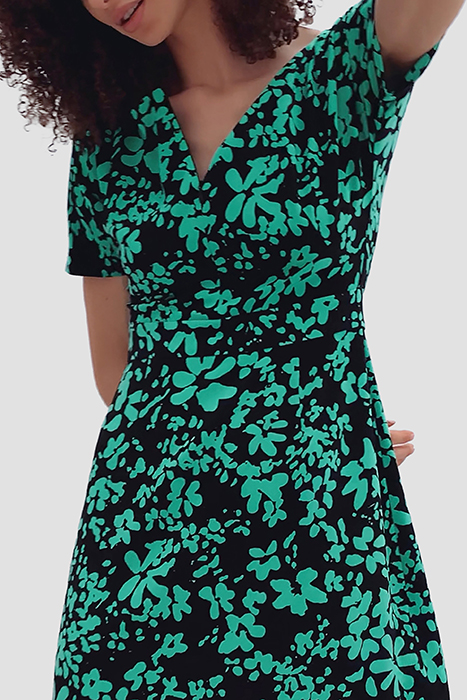 FLOREY CREPE SHORT SLV DRESS BLACK/PALM GREEN 2