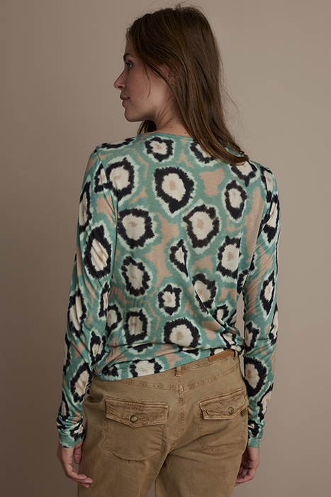 LONG SLEEVE TOP BLURRED CIRCLES PRINT GREENS 2