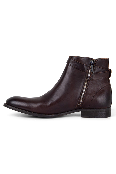 BROWN LEATHER BOOTS WITH BUCKLED STRAP CAPPUCINO 2