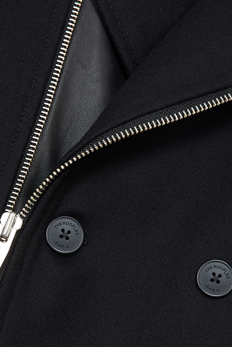 CROSSOVER COAT WITH LEATHER INSERT ON THE RIGHT FRONT BLACK 2