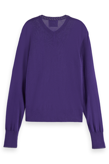 JACQUARD TRIM CREW NECK CARDIGAN AUBERGINE 2