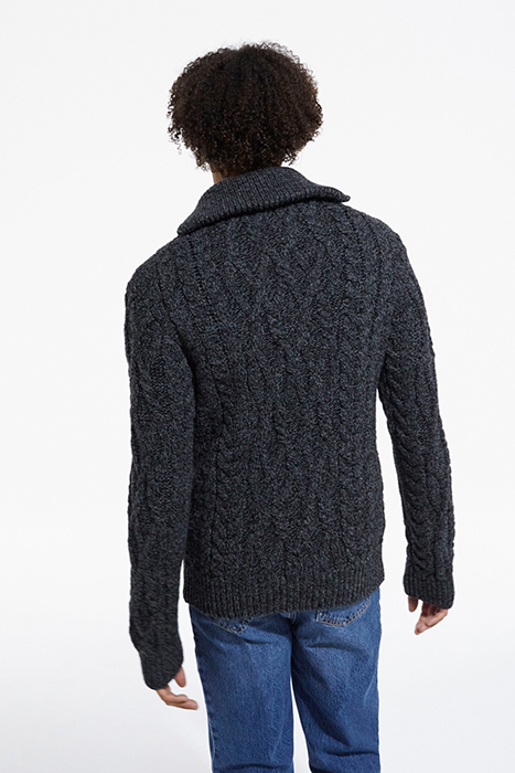 CABLE WOOL CAMPER NECK SWEATER BLACK DARK GREY 2