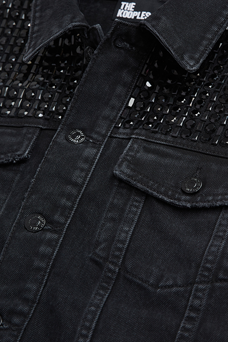 SLEEVELESS DENIM JACKET WITH BLACK RHINESTONES BLACK WASHED 2