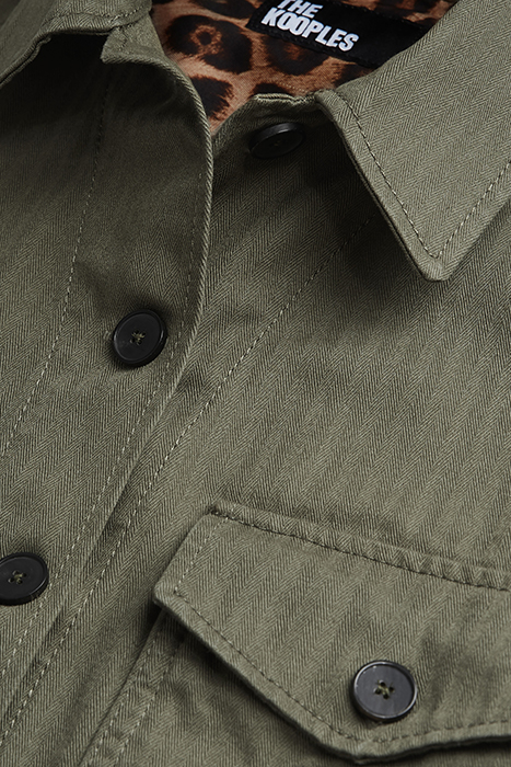 JACKET IN CHEVRON FABRIC AND LEOPARD LINING OLIVE NIGHT 7