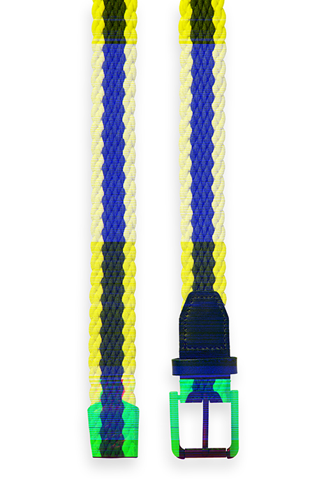 LEATHER-TRIMMED CANVAS CORD BELT OCEAN BLUE/ OFF WHITE 2