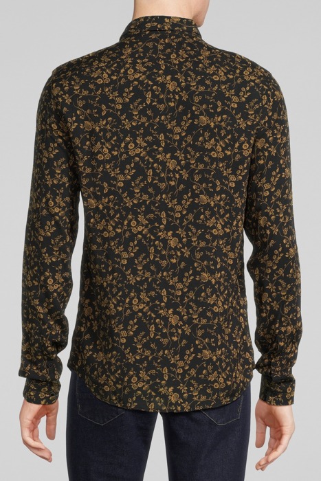 BLACK LENZING™ ECOVERO™ SLIM SHIRT WITH CAPPUCCINO FLOWER MO 2
