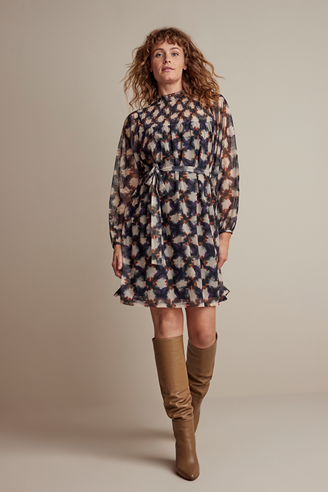 MINI DRESS SMOCK BLURRED STAR PRINT MULTICOLOUR 3