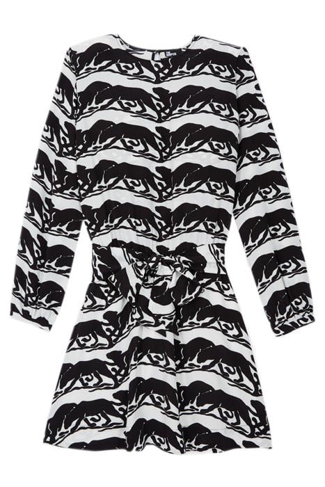 SHORT TIED DRESS WITH LONG SLEEVES BLACK / WHITE 1