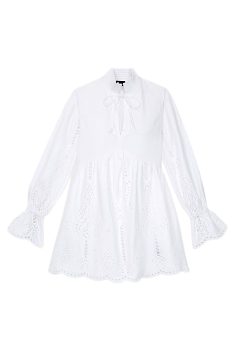 SHORT LONG-SLEEVED DRESS WITH PLACED ENGLISH EMBROIDERY WHIT by The Kooples