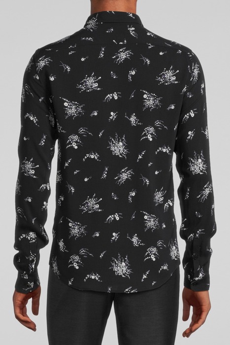 BLACK FLOWER MOTIF SLIM SHIRT BLACK 2