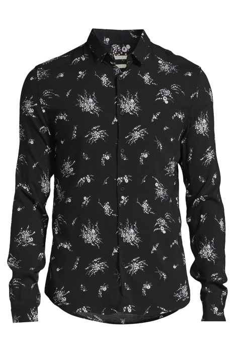 BLACK FLOWER MOTIF SLIM SHIRT BLACK 3