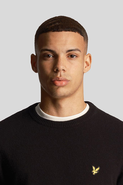 CREW NECK LAMBSWOOL BLEND JUMPER JET BLACK MARL 5