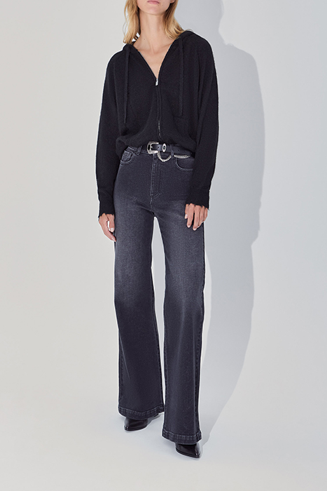 PURE EDITION- BLACK ZIPPED KNIT CARDIGAN BLACK 3