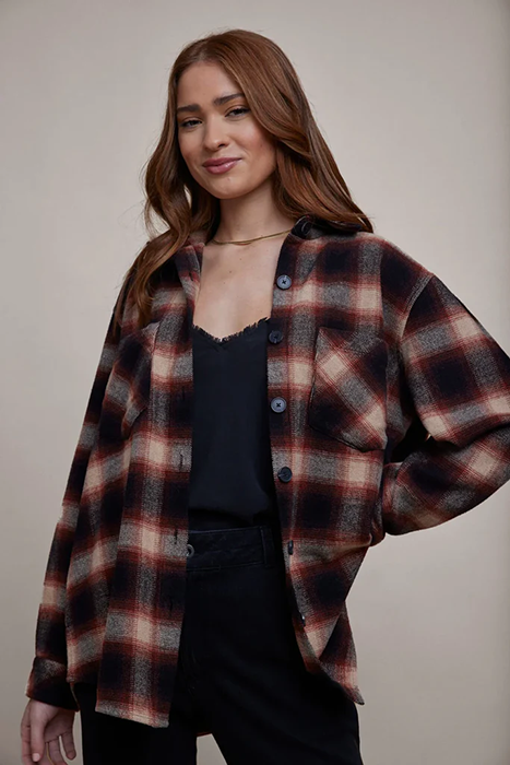 TWO POCKET OVERSIZE SHACKET HERITAGE RED PLAID 2