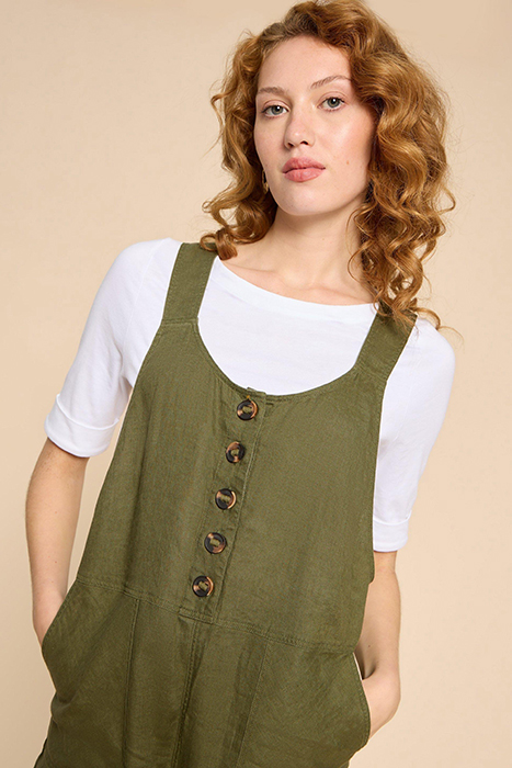 VIOLA LINEN DUNGAREE KHAKI GREEN 3