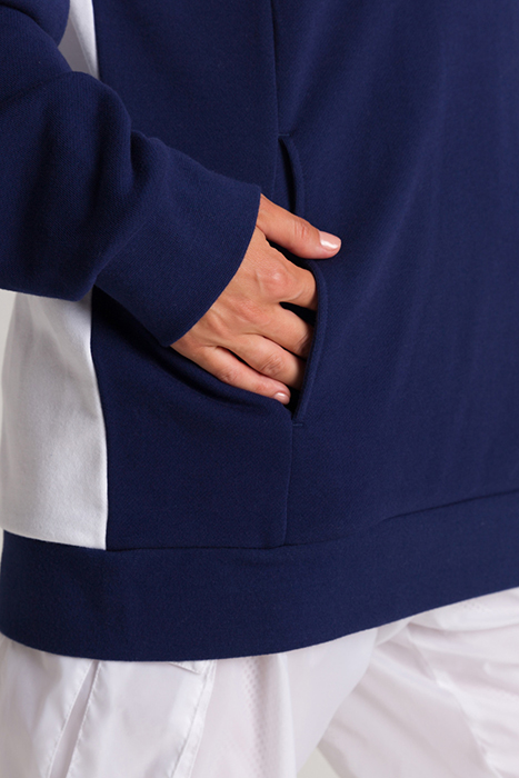 HOODED HALF ZIP PANEL SWEAT TEAM WHITE-NAVY 10