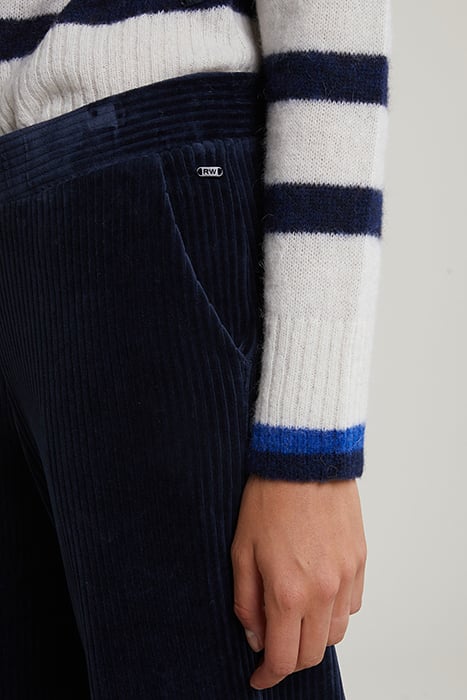 NAVY RIBBED VELVET PANTS ELASTIC BAND 4