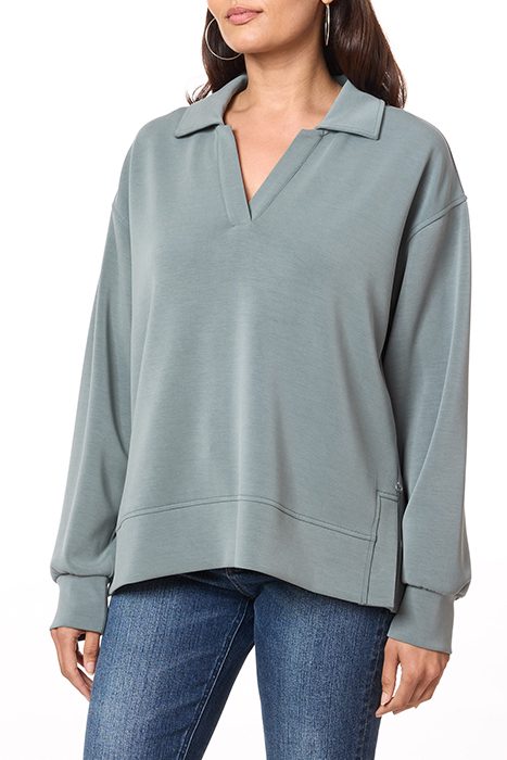 JOHNNY COLLAR SLIT HEM POPOVER BALSAM GREEN 3