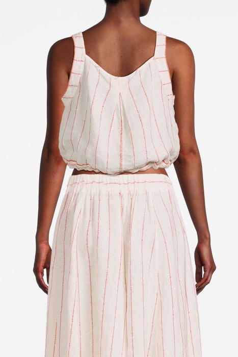 PINSTRIPE LINEN TOP RED 2