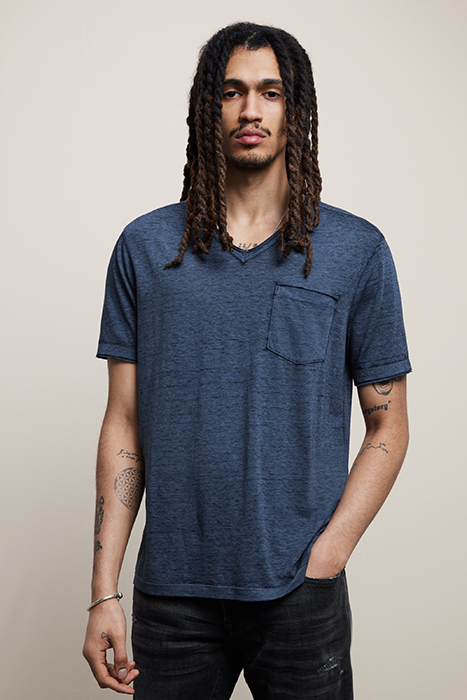 DAVIS SS BURNOUT V NECK WITH CHEST POCKE BLUE TOPAZ 1