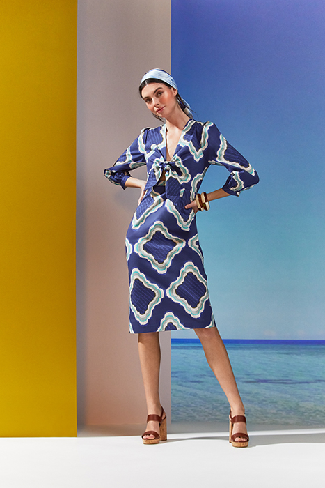 DANIELA- TIE MIDI DRESS NAVY MULTICOLOR 4