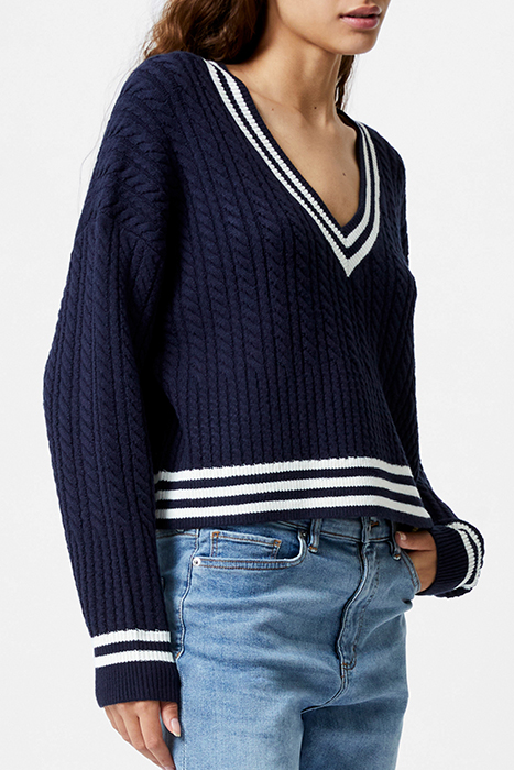 BABYSOFT CABLE V NECK JUMPER MARINE 3