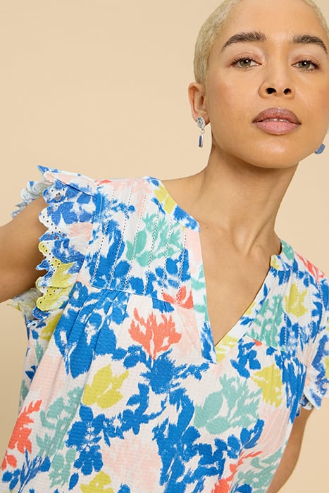 TEA WOVEN FRILL TOP WHITE PRINTED 4