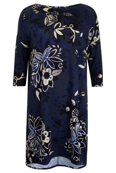 LOOSE DRESS 3/4 SLEEVES PRINT DARK BLUE WITH CENTREPIECE PRI 1