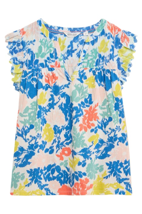 TEA WOVEN FRILL TOP WHITE PRINTED 2