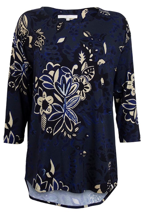 LOOSE TEE CREW 3/4 SLEEVES, PRINT DARK BLUE WITH CENTREPIECE 1