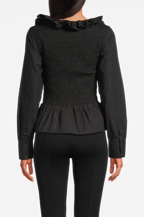 COTTON POPLIN OPEN-NECK SMOCK BLOUSE BLACK 2