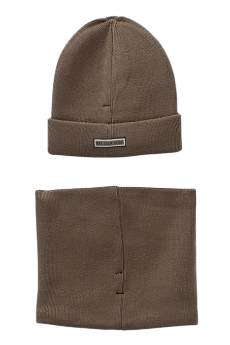 BOYS’ KHAKI KNIT BEANIE AND SNOOD WITH RUBBER MARKING BRONZE 2