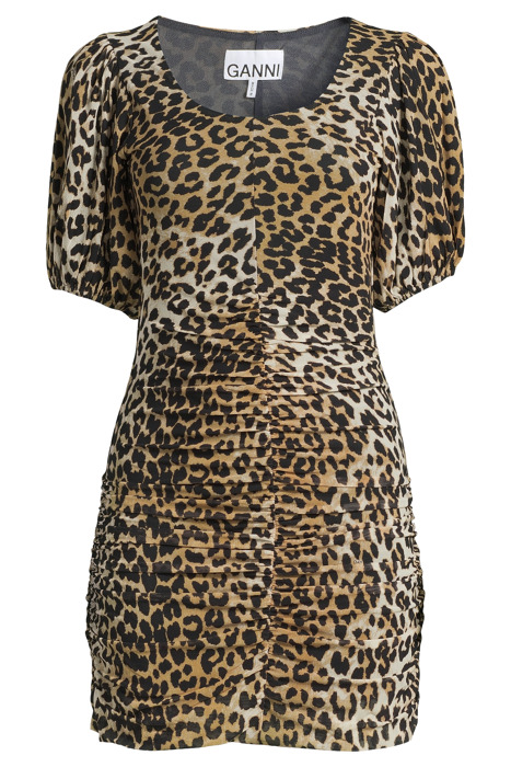 PRINTED MESH PUFF SLEEVE MINI DRESS LEOPARD SEEDPEARL 3