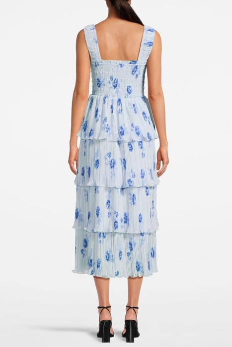 PLEATED GEORGETTE SMOCK MIDI STRAP DRESS HEATHER 2