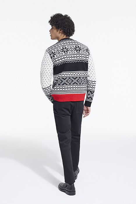 PULL COL ROND JACQUARD AVEC RIB CONTRASTE BLACK RED OFF WHIT 4