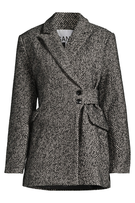 HERRINGBONE WOOL BELT BLAZER BLACK 3