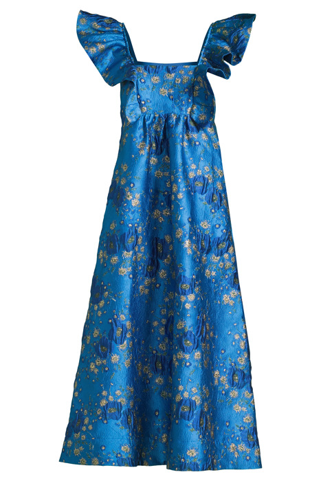3D JACQUARD RUFFLE MIDI DRESS BRILLIANT BLUE 3