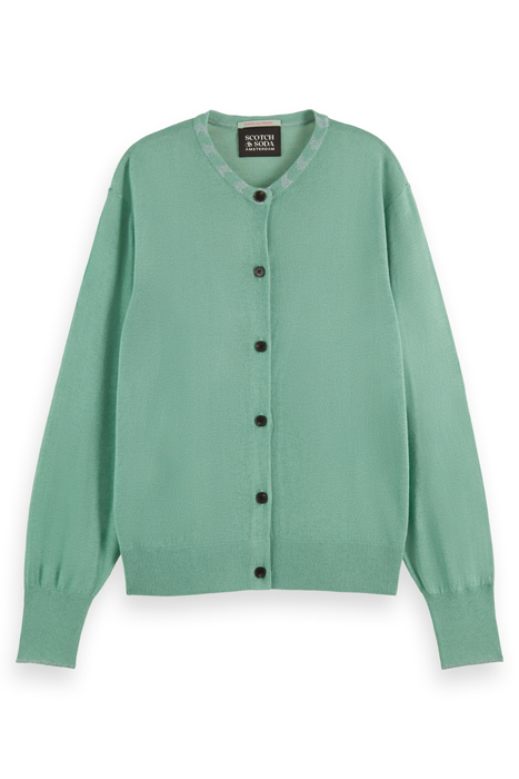 JACQUARD TRIM CREW NECK CARDIGAN FROZEN MINT 4
