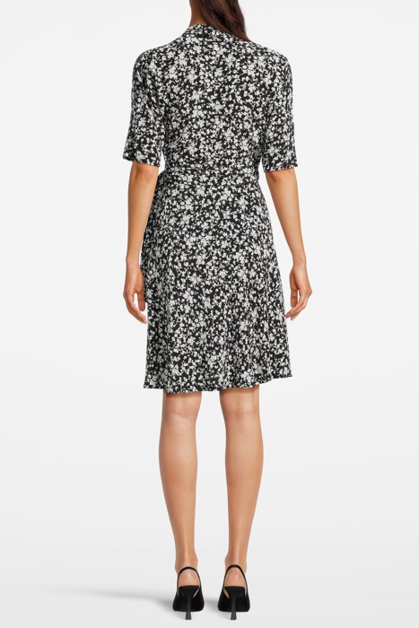 PRINTED CREPE WRAP DRESS BLACK 2