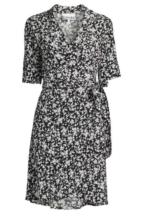 PRINTED CREPE WRAP DRESS BLACK 3