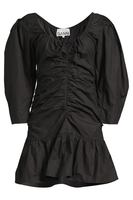 COTTON POPLIN GATHERED U-NECK MINI DRESS BLACK 3