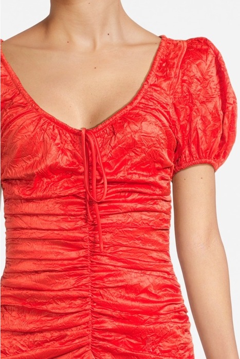 CRINKLED SATIN GATHERED U-NECK MIDI DRESS GRENADINE 4